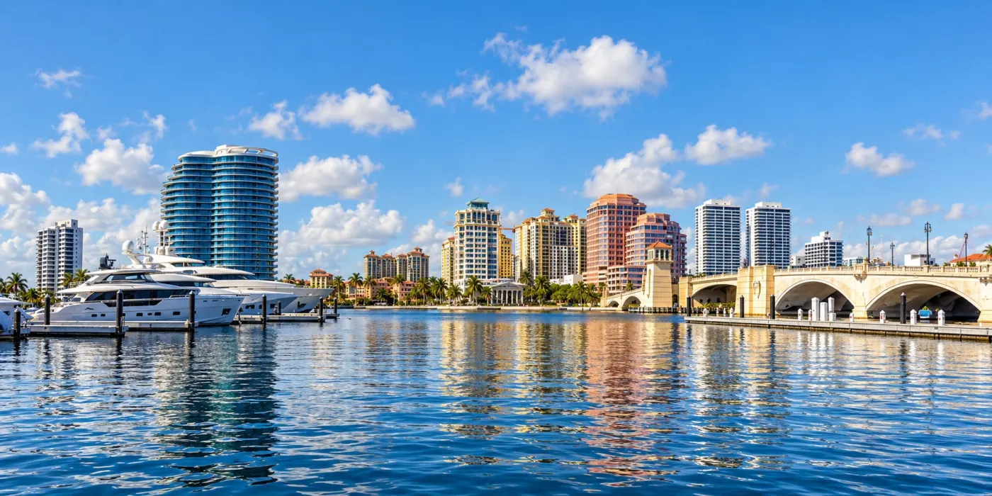 West Palm Beach skyline and marina across the Intracoastal Waterway